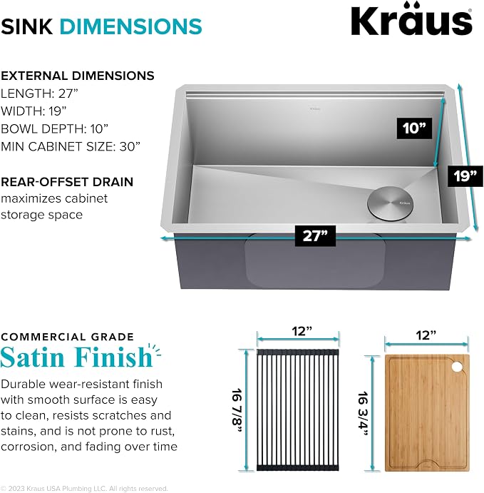 KRAUS Kore 27-Inch Undermount Workstation 16 Gauge Single Bowl Stainless Steel - Image 4