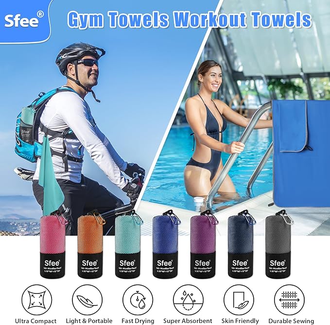 Sfee 2 Pack Microfiber Travel Towel, Quick Dry Beach CampingTowel Super - Image 3