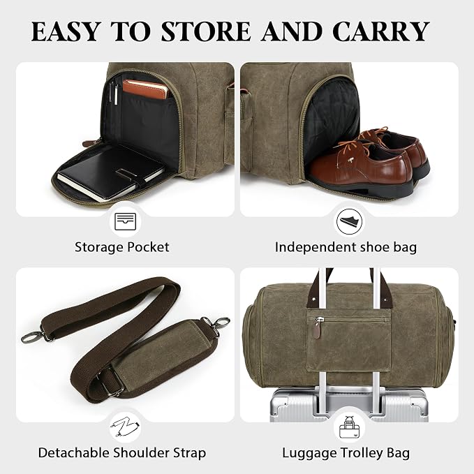 Waxed Canvas Garment Bags for Travel, Convertible Carry On Garment Duffel Bag - Image 4