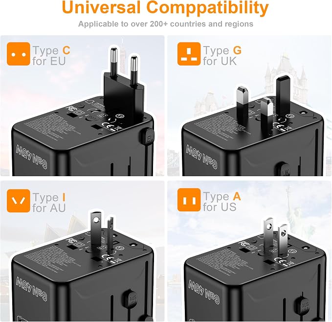 Universal Travel Adapter, VYLEE 45W International Plug Adapter - Image 4