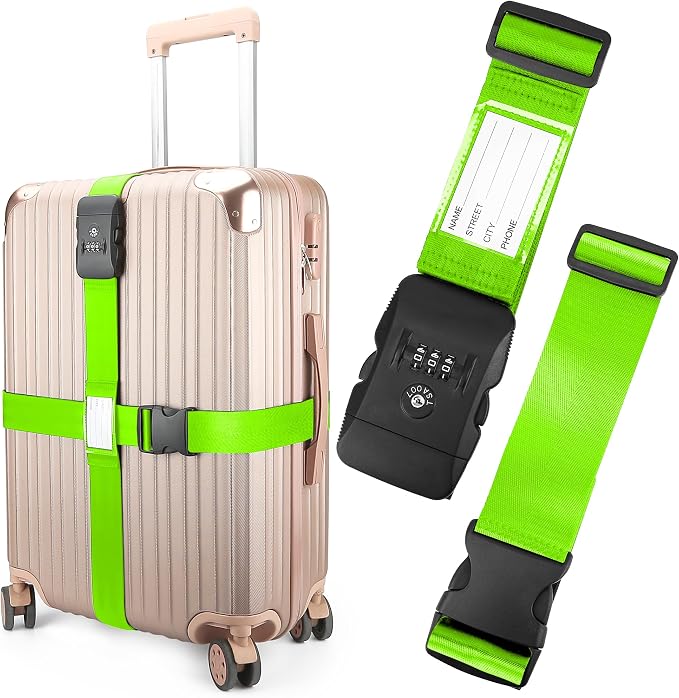 Luggage Straps, 2 Pack Adjustable Heavy Duty Cross Suitcase Straps by LUCKLISA