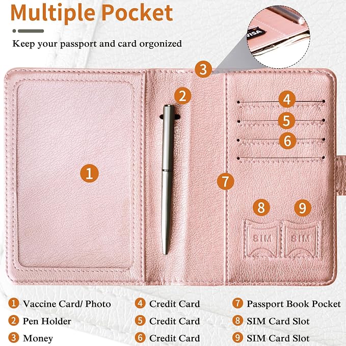 TIGARI Passport Holder for Travel Women Men, PU Leather Waterproof RFID - Image 3