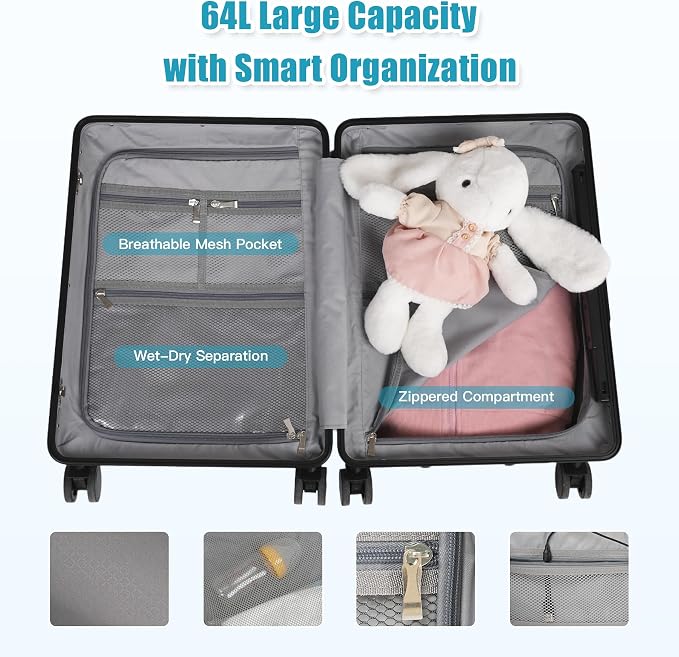 20" Carry-On Luggage with Seat for Kids & Adults, Lightweight Hardside Ride-On - Image 5