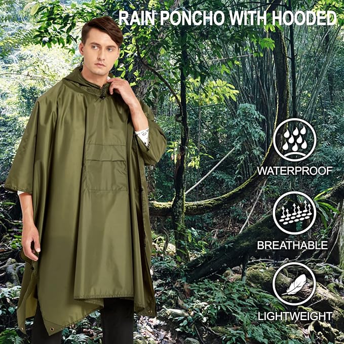 salamra Hooded Rain Poncho Waterproof Raincoat Jacket - Image 3