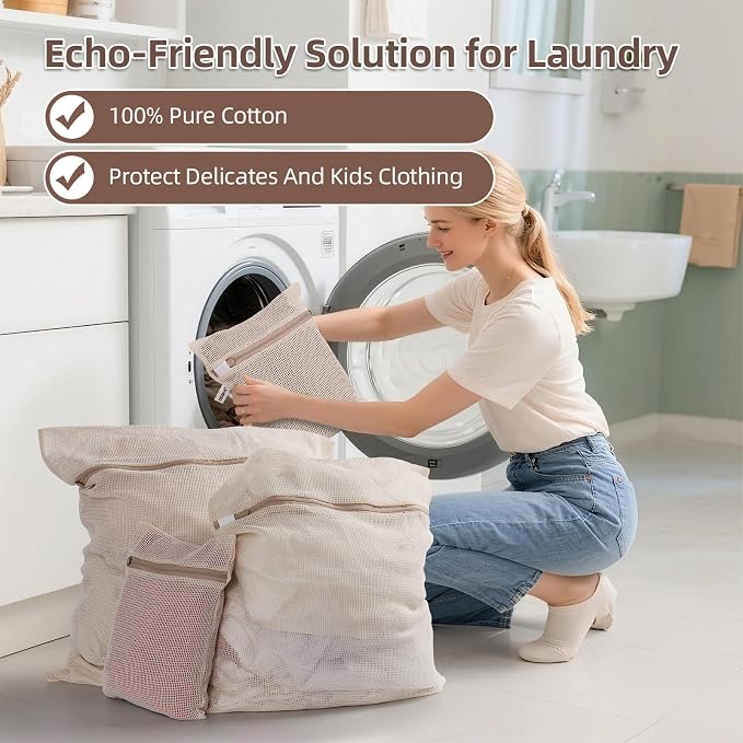 100% Cotton Mesh Laundry Bags, Premium Soft, No Dye - Image 3