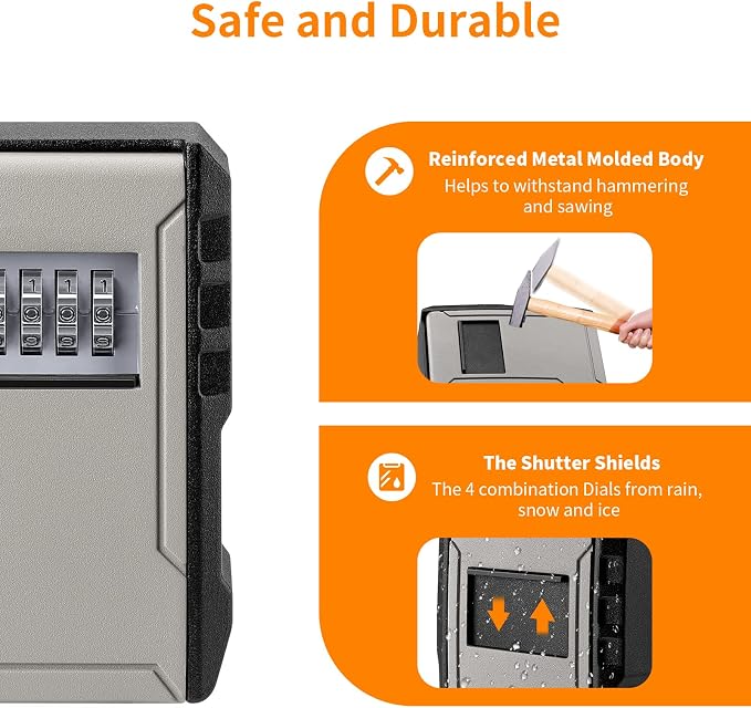 UPGRADE Extra Large Capacity Key Lock Box, Weatherproof Wall Mount Key Box - Image 3