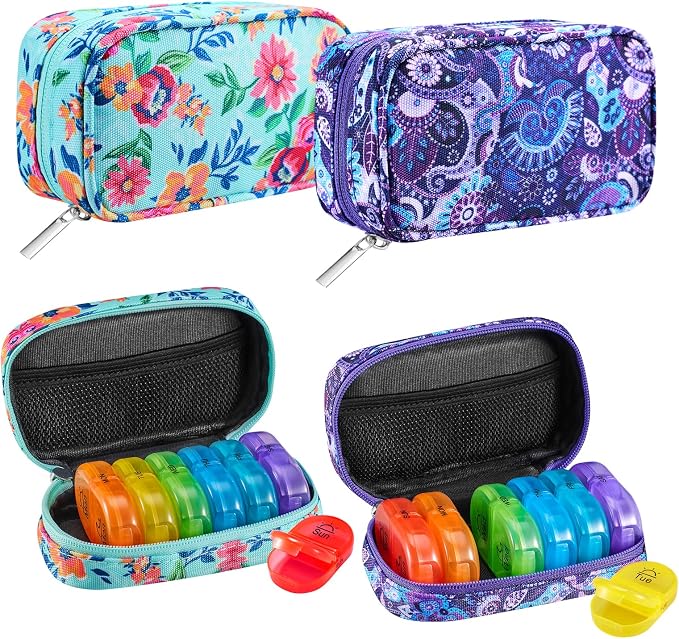 Serfeymi Weekly Travel Pill Organizer 2 Times A Day AM PM Rainbow Pill Box 7 Day by Serfeymi