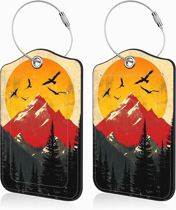 2 Pack Luggage Tags for Suitcases Mountain Landscape at Sunset Leather Luggage by Unknown