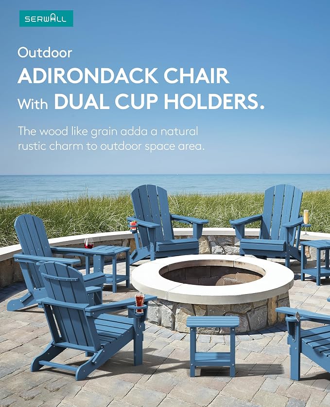 SERWALL Folding Adirondack Chair, HDPE Adirondack Chairs Set of 4, Plastic - Image 5