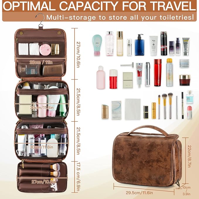 Elviros Hanging Toiletry Bag Removable Travel Bag PU leather Makeup Cosmetic - Image 6
