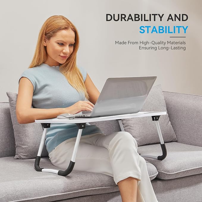 BUYIFY Folding Lap Desk, 23 Inch Portable Wood Grey Laptop Bed Desk Lap Desk - Image 4