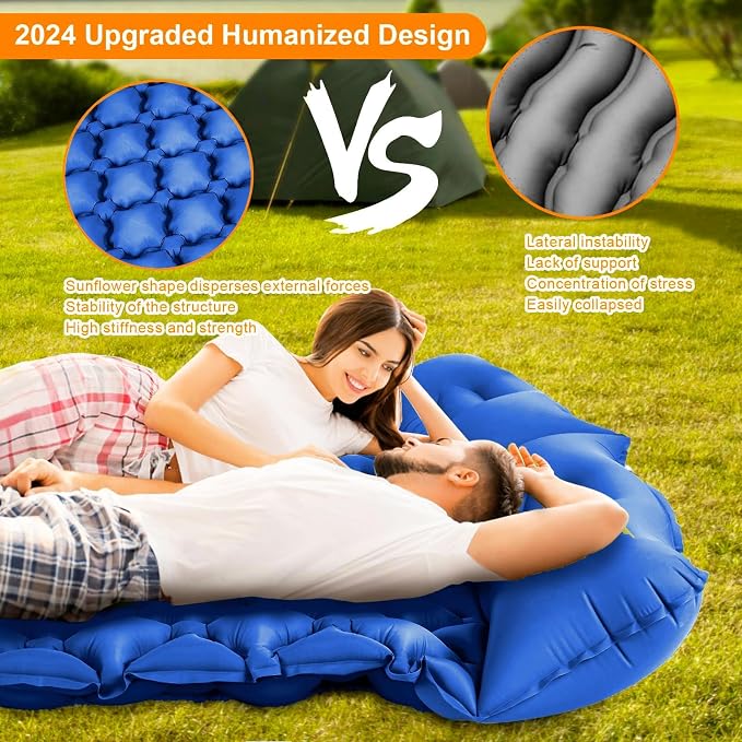 Double Sleeping Pad, Ultralight 4" Extra-Thick Self Inflating Sleeping Mat - Image 3