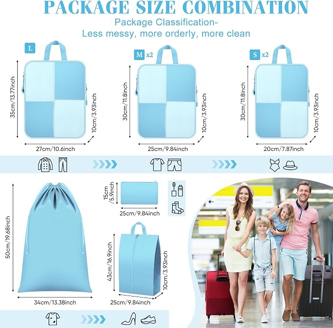 8 Set Compression Packing Cubes Travel, Lightweight Expandable Travel Cubes - Image 4