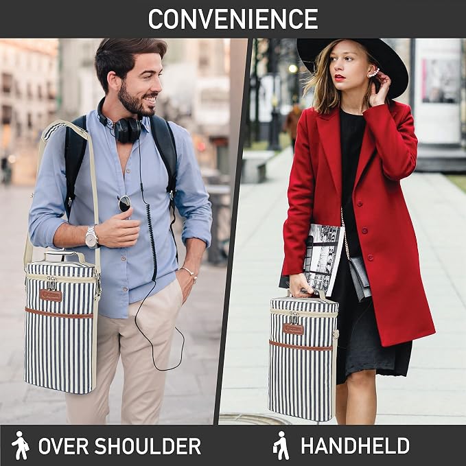opux 2 Bottle Wine Carrier Tote, Insulated Leakproof Wine Cooler Bag, Wine - Image 6