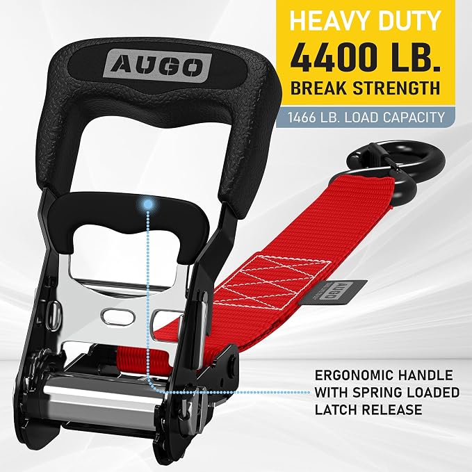AUGO Heavy Duty Ratchet Straps & Soft Loops – Pack of 4 Extra Strong 1.5” by - Image 2