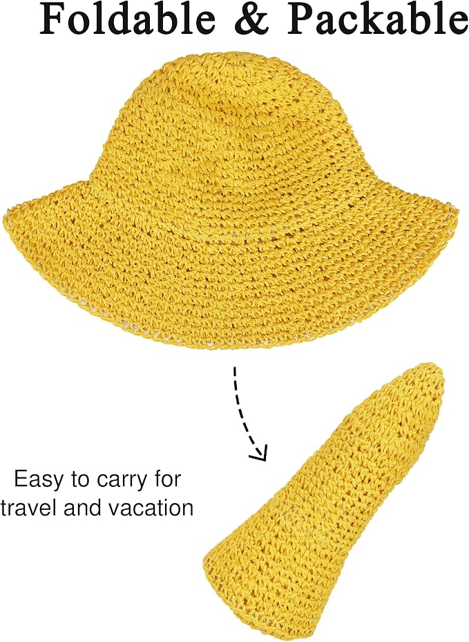 Womens Wide Brim Straw Sun Hat Foldable Floppy Crochet Beach Hat - Image 6