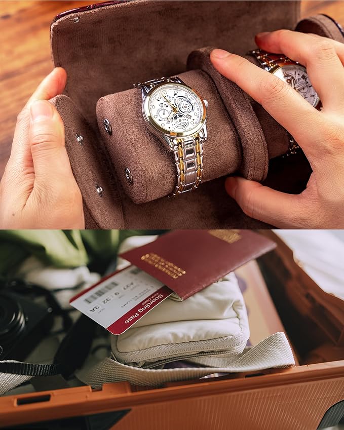 MR.OKAY 2 Watch Travel Case- Classic Leather Watch Case - Image 6