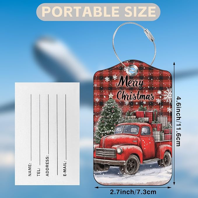 2 Pcs Red and Black Checkered Christmas Tree Luggage Tags - Image 2
