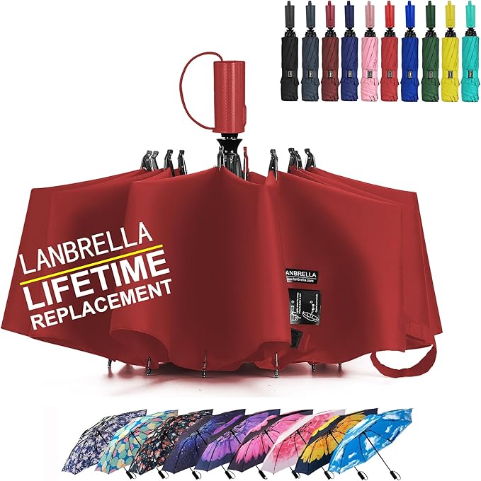 LANBRELLA Compact Reverse Folding Umbrella Auto Windproof Travel Umbrella by LANBRELLA