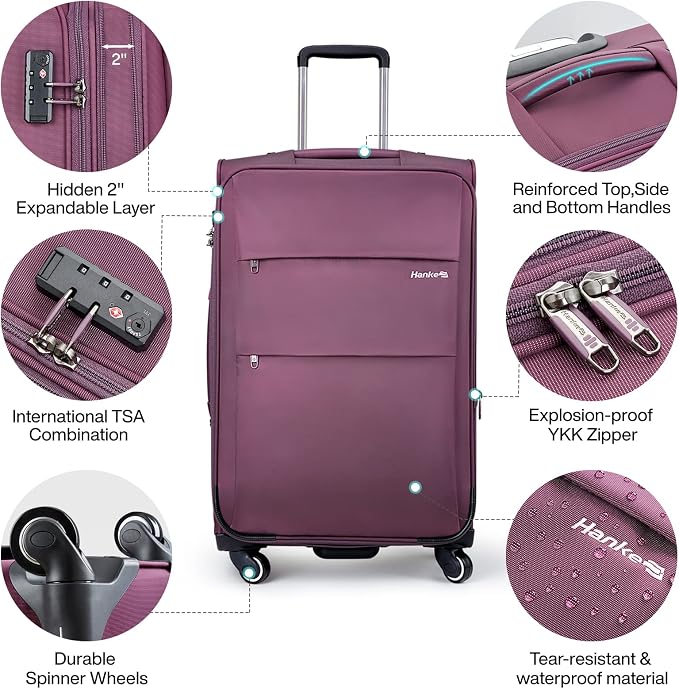 Hanke 20 Inch Expandable Carry On Luggage 22x14x9 Airline Approved Softside - Image 3
