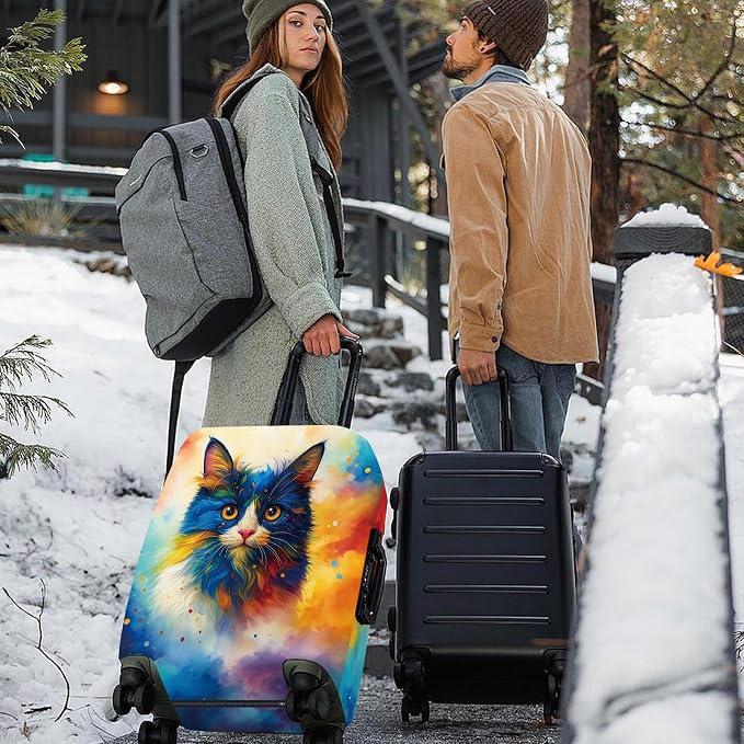 ANNA QUEEN Colorful Cat Luggage Cover, Artistic Blue Cat Design - Image 7