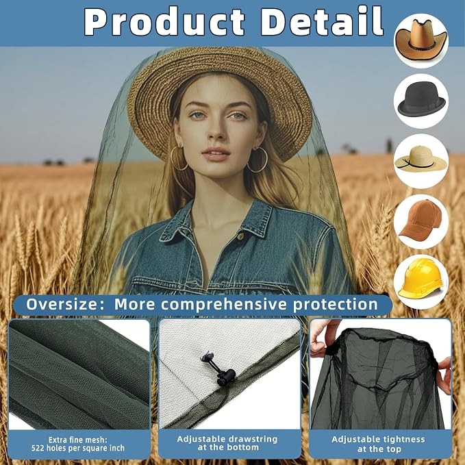 Oversized Mosquito Net 42 x 25 Inches Ultra Large Mosquito Head Net Face Neck - Image 3