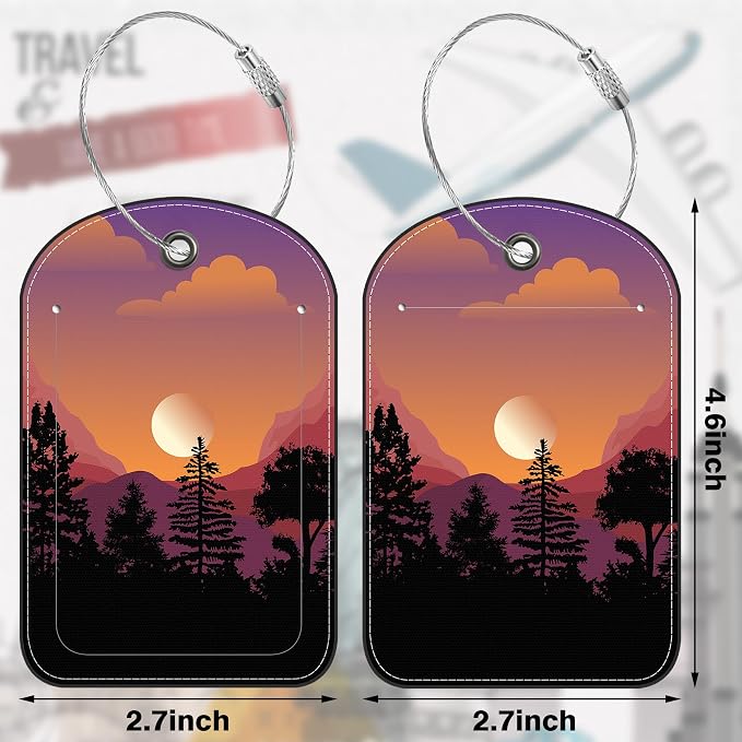 Abstract Mountain Forest Moon Leather Luggage Tag - Image 2