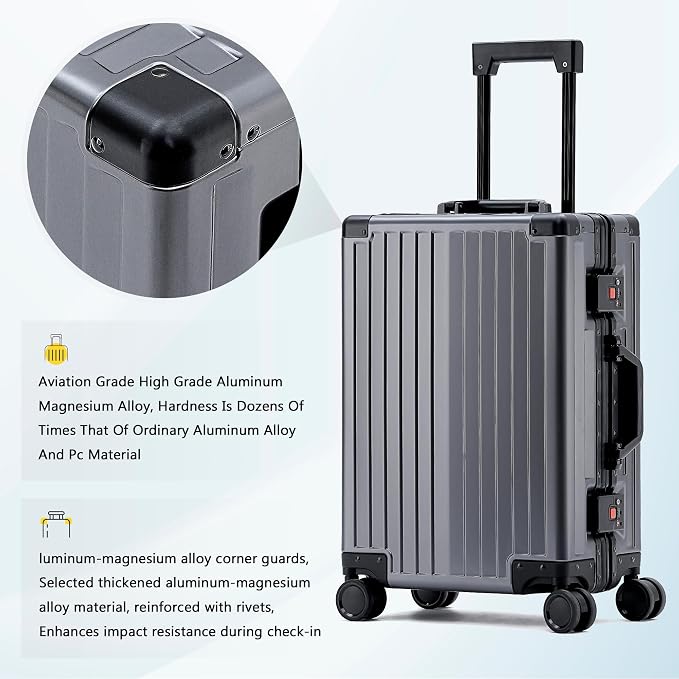 YYW Aluminum Carry-On Luggage Airline Approved Lightweight Suitcase - Image 4