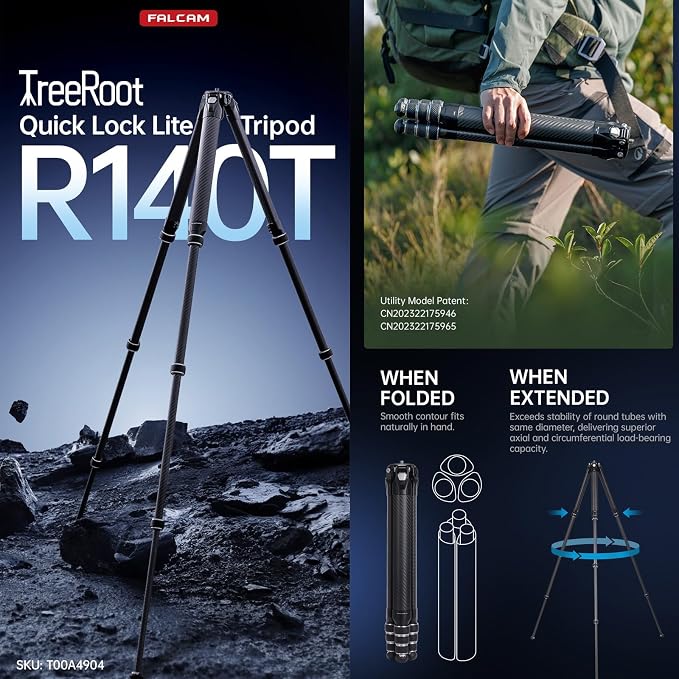 FALCAM TreeRoot F38 Quick Lock Camera Carbon Fiber Travel Tripod Max Payload - Image 2