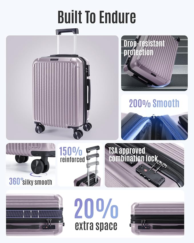 LIGHT FLIGHT Carry On Luggage 22x14x9 Airline Approved, Durable Hard Shell - Image 2