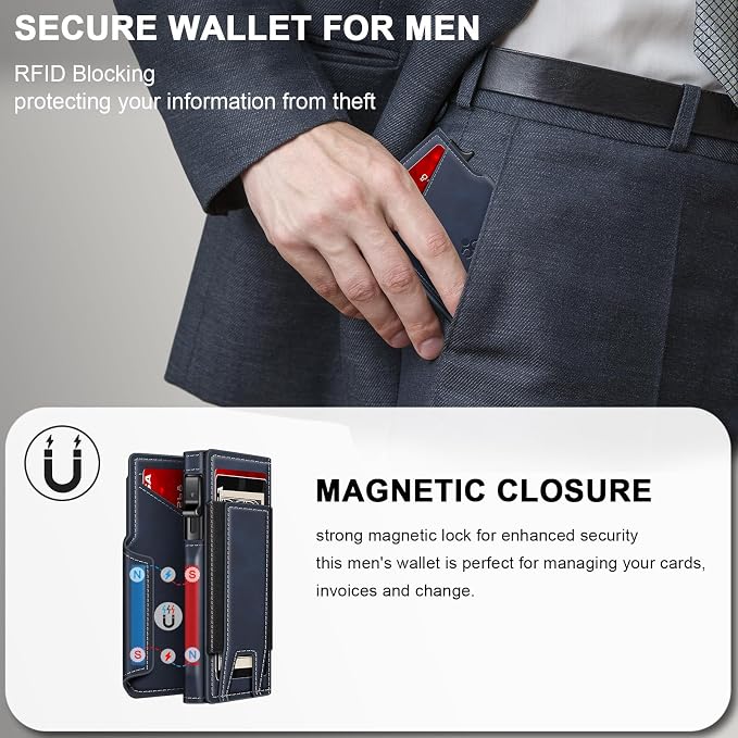 Wallet for Men Wallet with Slim Pop Up Card Holder 9-13 Cards, Bifold - Image 7
