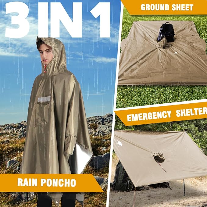 ANYOO Hooded Rain Poncho for Adults Waterproof Lightweight Rain Coat for Men - Image 7