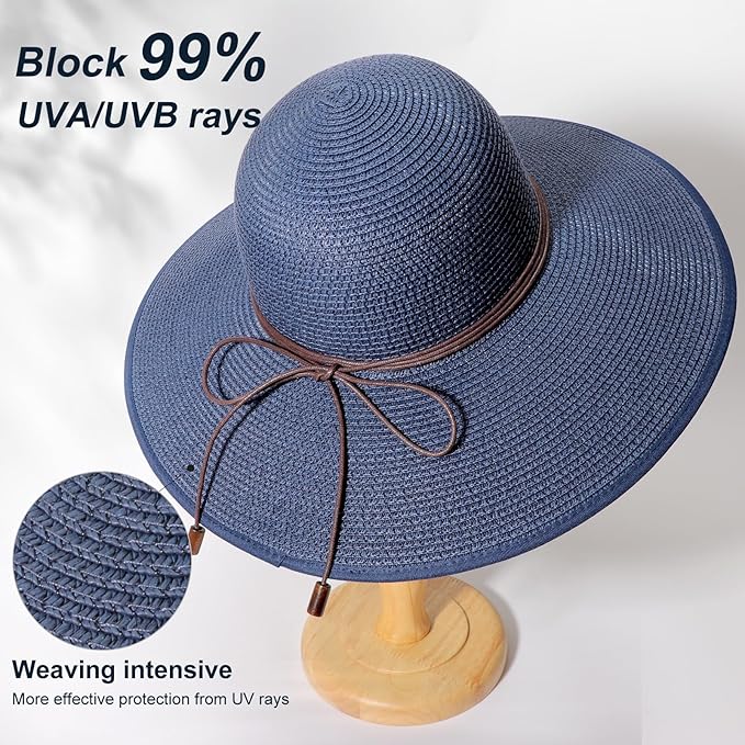 DRESHOW Beach Hats for Women Big Straw Wide Brim Summer Hat Floppy Foldable - Image 2