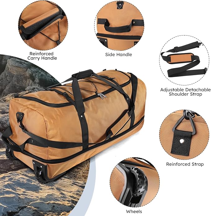 110L Expandable to 140L 32” Foldable Oxford Soft-Sided Rolling Duffle Bag - Image 5
