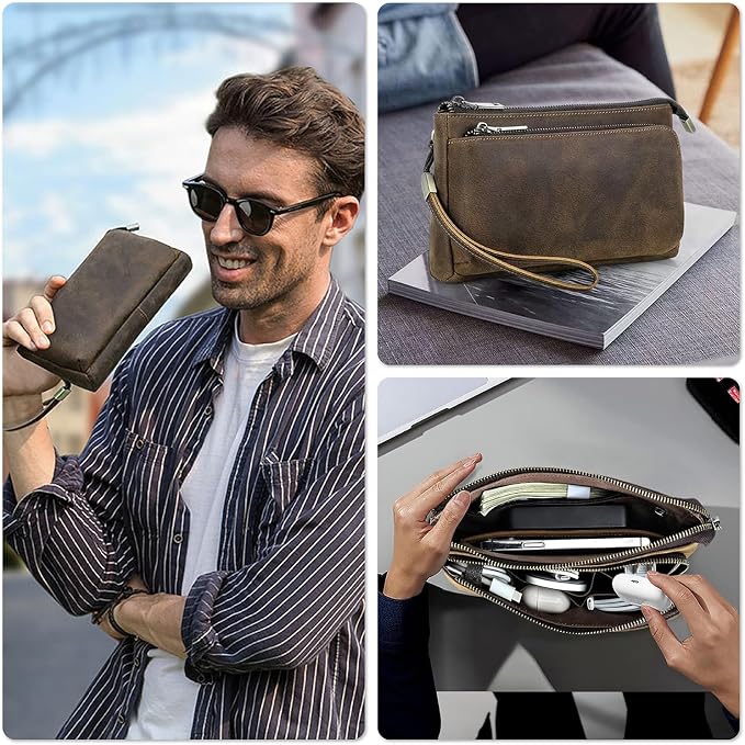 Electronic Organizer Zipper Bag Tech Kit, Top Grain Leather Handmade, Portable - Image 3