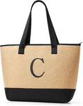 KALIDI Woven Tote Bag for Women, Lightweigh Monogram Beach Bag by KALIDI
