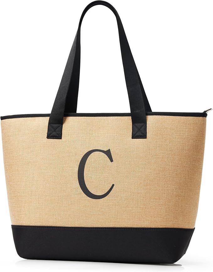 KALIDI Woven Tote Bag for Women, Lightweigh Monogram Beach Bag by KALIDI
