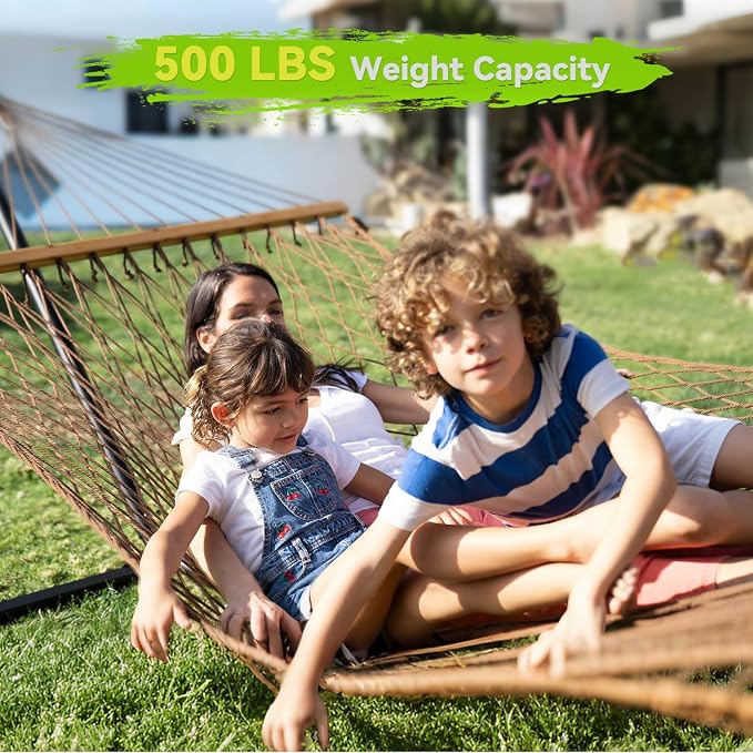 Double Hammock for 2 Person, Handwoven Cotton Rope Hammock - Image 2