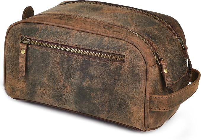 LEATHER VILLAGE Premium Leather Toiletry Travel Pouch by LeatherVillage