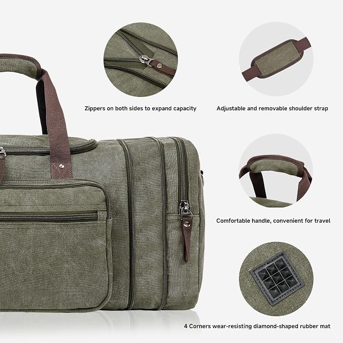 Canvas Expandable Duffle Bag for Men Traveling, Luggage Travel Bag Weekender - Image 7