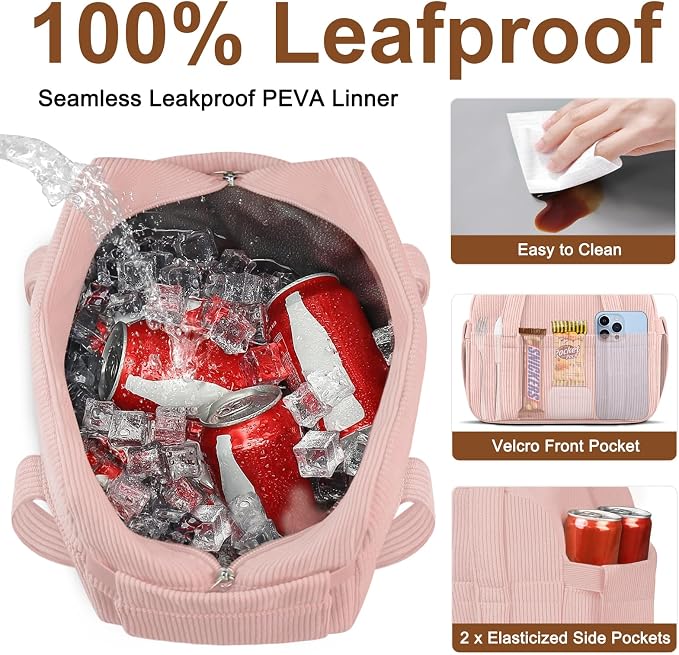 Corduroy Lunch Box Lunch Bag for Women Men, Cute Strawberry Small Insulated - Image 4