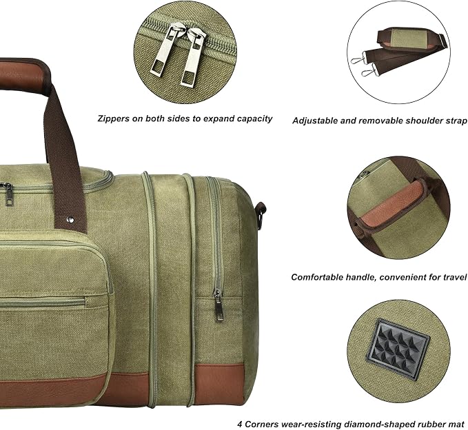 Litvyak Duffle Bag for Travel, Large 60L Canvas Travel Duffel Bags Overnight - Image 5