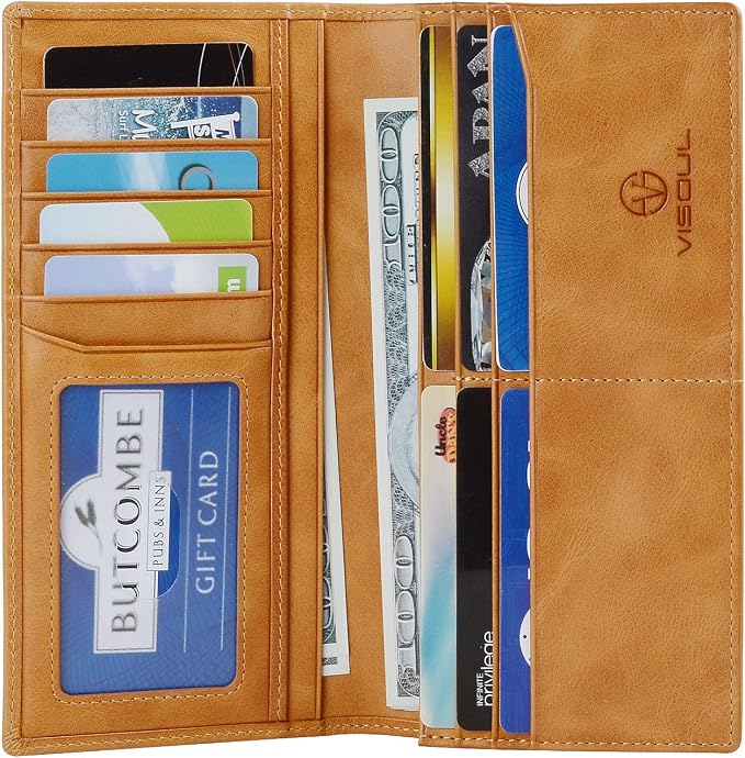 VISOUL Mens Leather Long Checkbook Bifold Wallets - Image 3