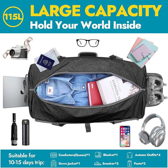 Canway 115L Travel Duffel Bag, Foldable Weekender Bag - Image 3
