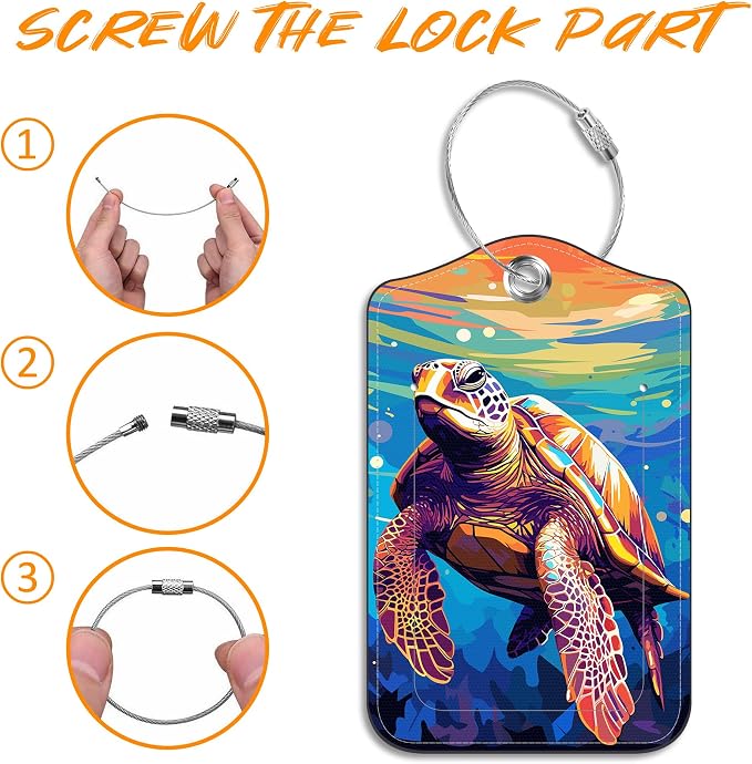 Sea Turtle Luggage Tag for Suitcase 2 Pack Leather Luggage Tag - Image 4