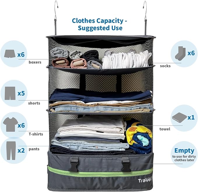 Stow-N-Go Portable Hanging Travel Shelves, Packing Organizer - Image 2