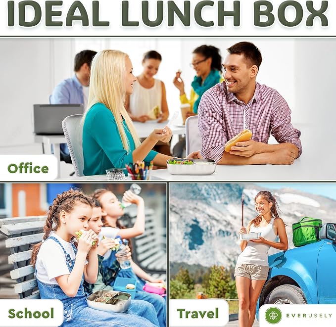 Everusely - Bento Box - Sage, 47oz / 1.4 L - Stainless Steel Lunch Box - 3 - Image 7