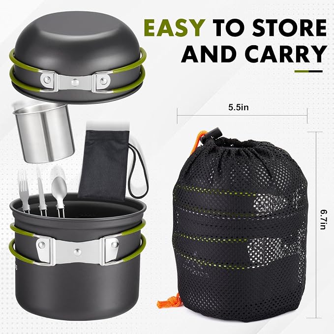 Camping Cookware Kit Backpacking, 0.33Gal Pots and 0.17Gal Pans Set, 0.08Gal - Image 5