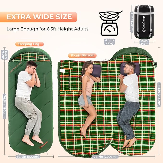 KingCamp Sleeping Bag for Adults, Cold Weather & Warm Extra Wide Big & Tall XL - Image 2