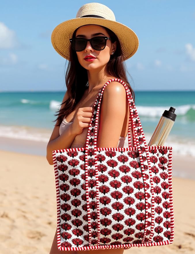 Cotton Quilted Tote Bag for Women – Large Beach & Travel Tote - Image 6